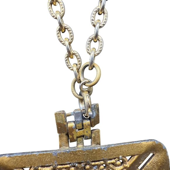 VTG Lidz Bros Blue Crystal Clear Rhinestone Filigree Square Pendant Chain Long N - Picture 3 of 6